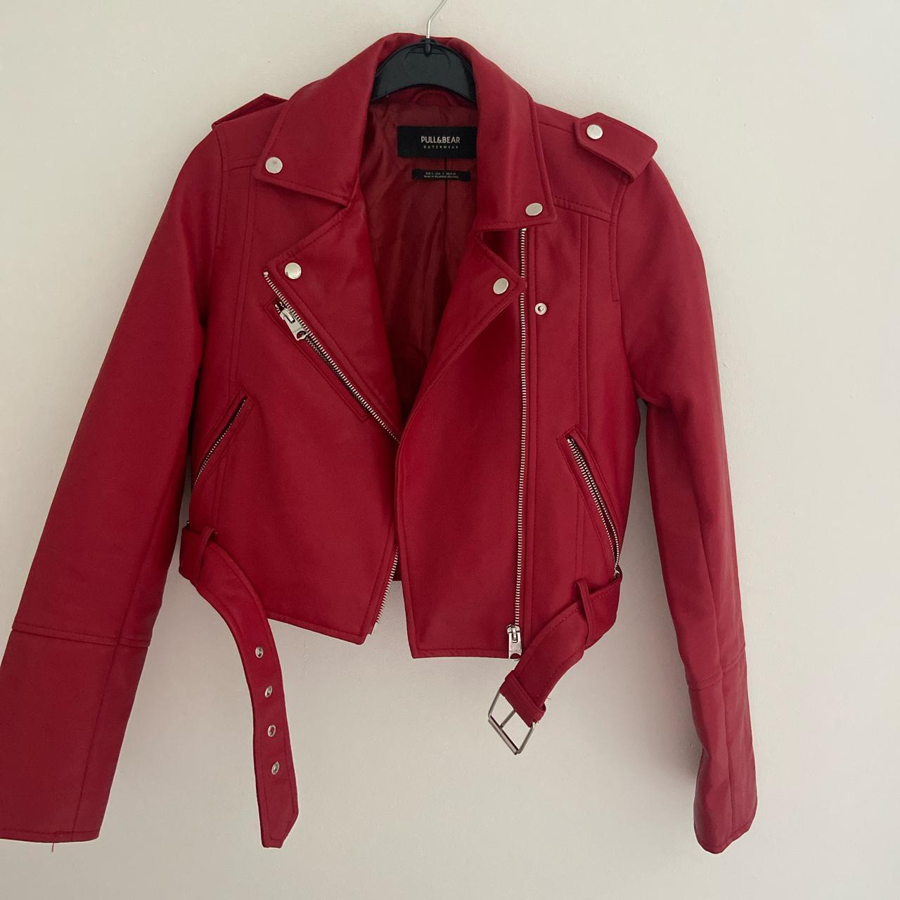 pull and bear red leather jacket