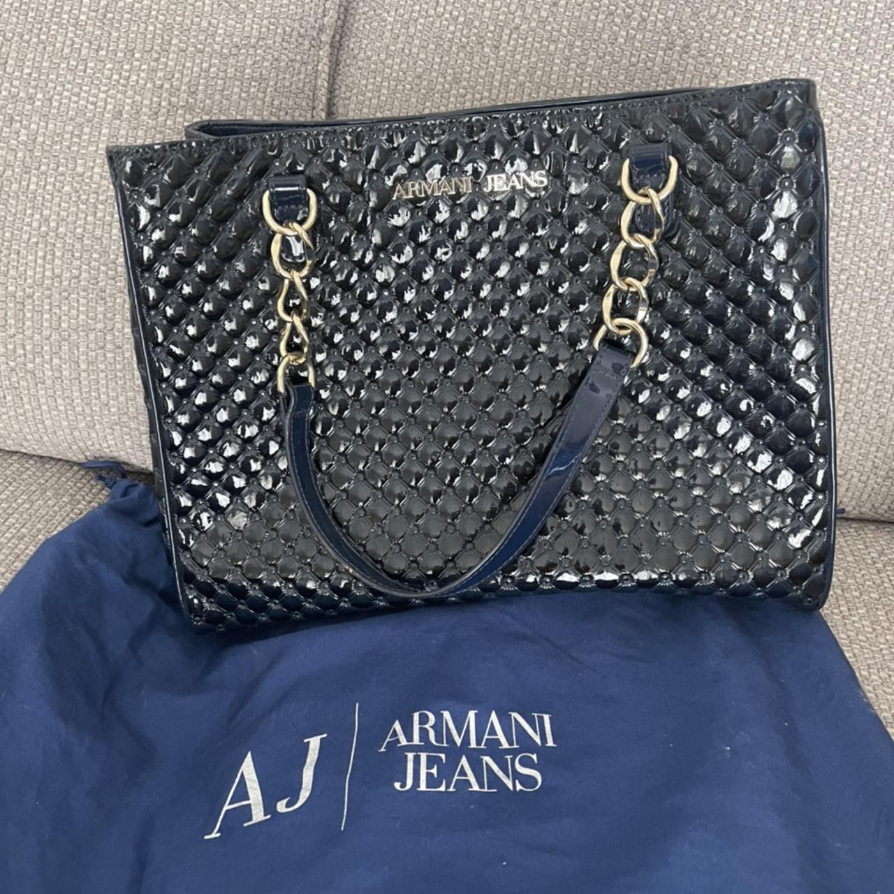 Armani Jeans 0529B Women's 'AJ' Logo Patent Hand Bag Beige