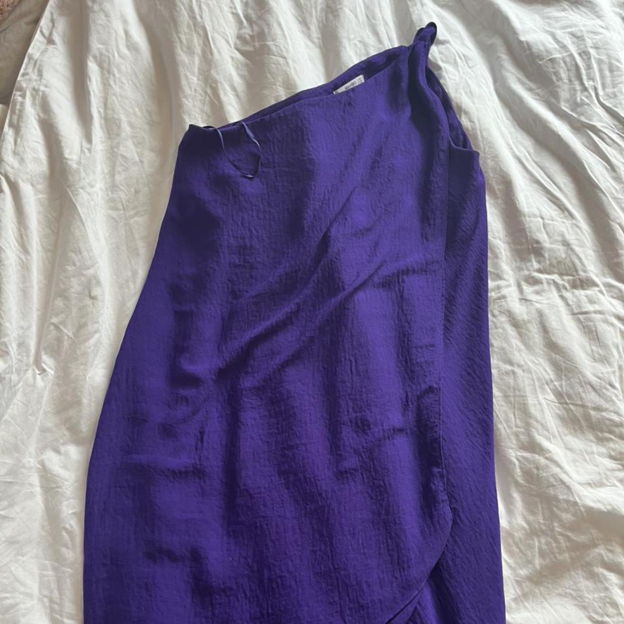 One shouldered purple midi dress from Mango. Worn... - Depop