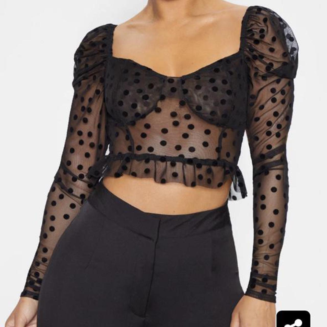 black lace polka dot top