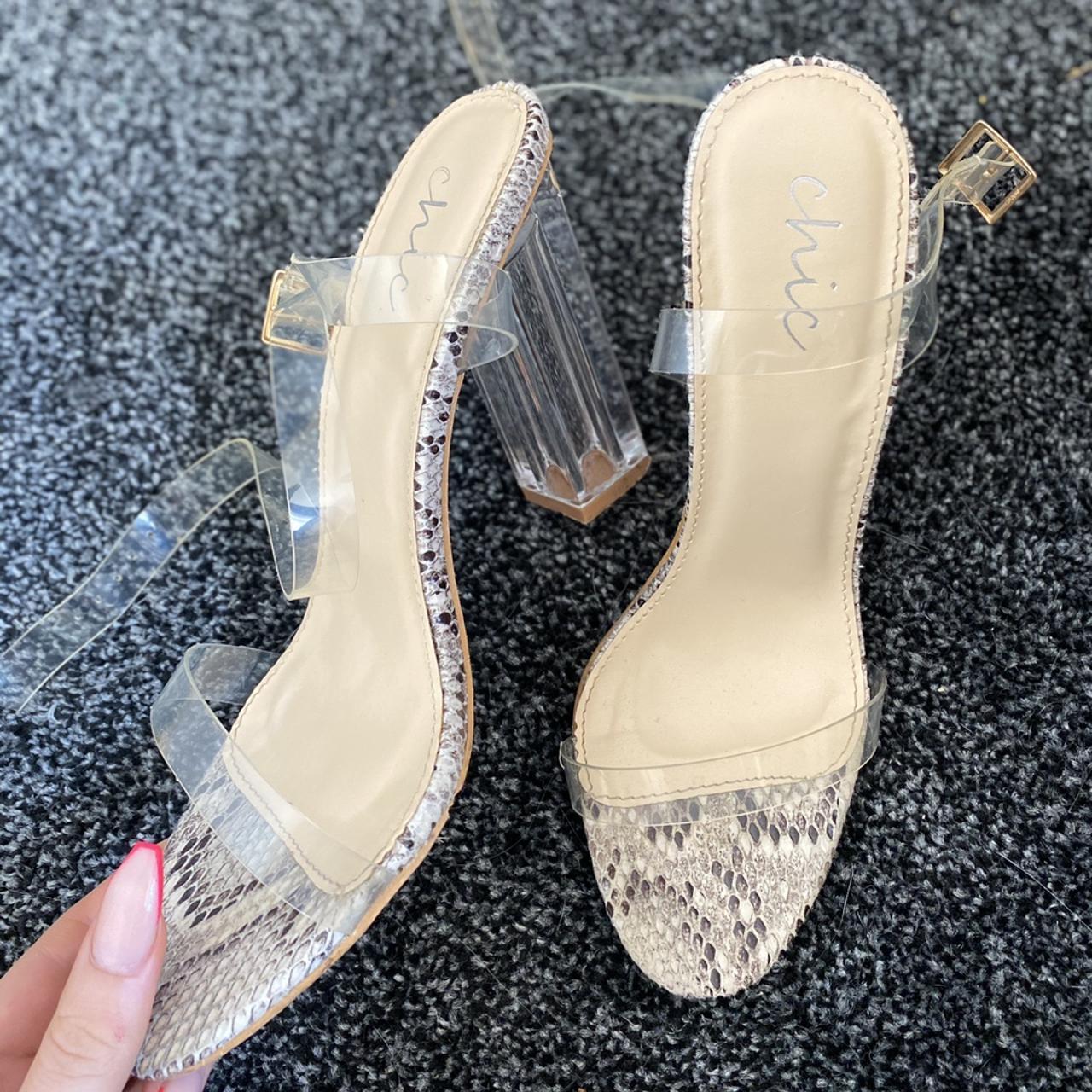 Size 6 clear perspex heels with snake print... - Depop