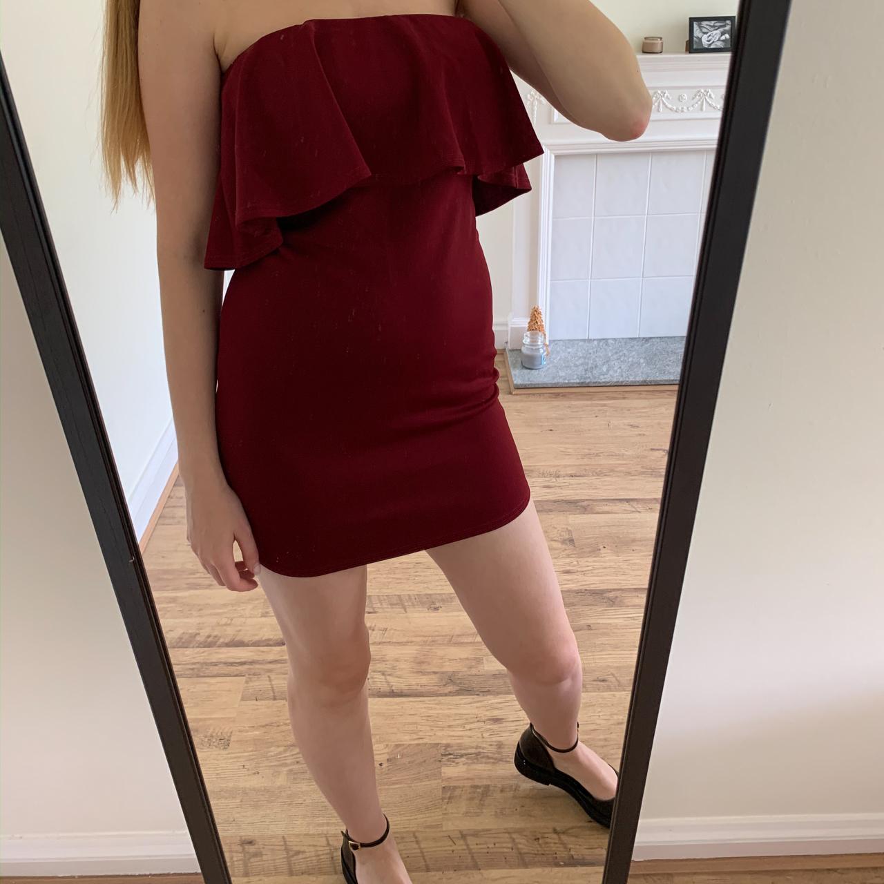 Boohoo dress in burgundy. Condition: very... - Depop