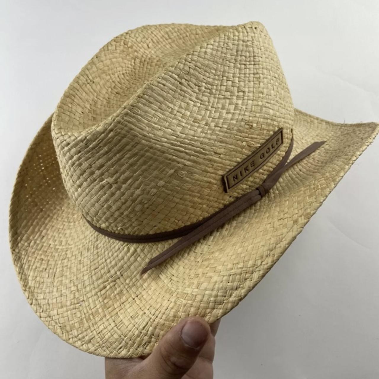 Straw Hat Nike Cowboy Hat VTG Nike Golf 1990s Straw Hat Leather
