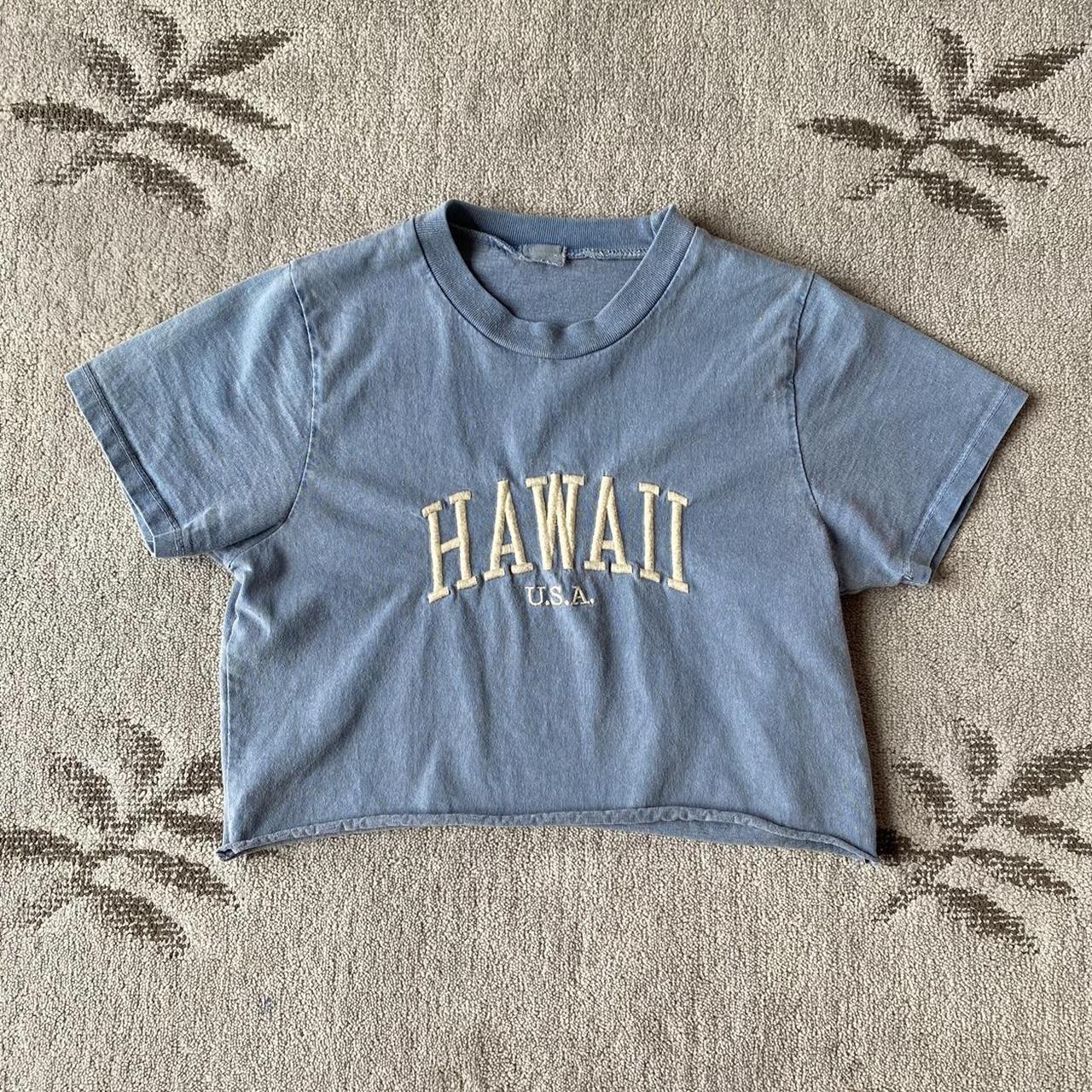 brandy melville blue hawaii crop top embroidered - Depop