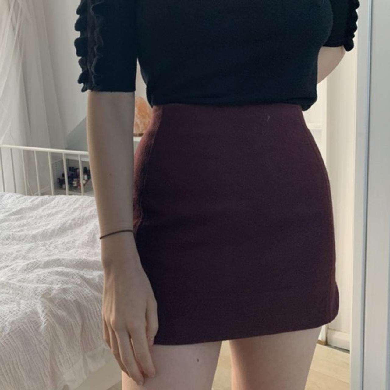 Topshop mini skirt burgundy melton wool mini skirt.... - Depop