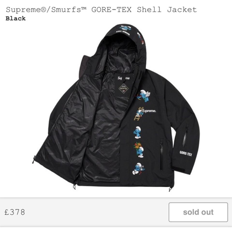 SUPREME/SMURFS GORE-TEX SHELL JACKET (BLACK) SIZE:... - Depop