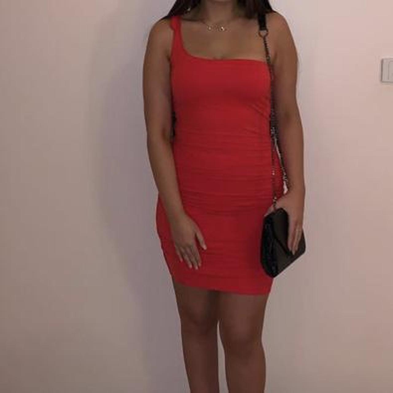 KOOKAI Bodycon Mini Red Dress with One shoulder.... - Depop