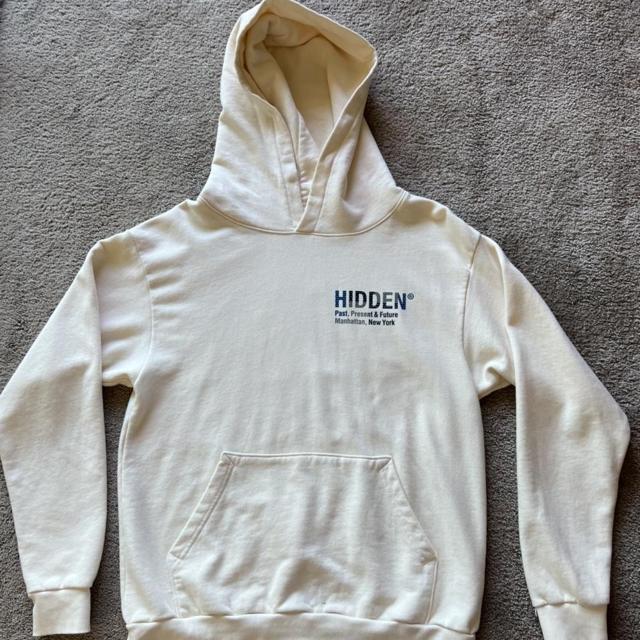 Men's Cream and Navy Hoodie | Depop