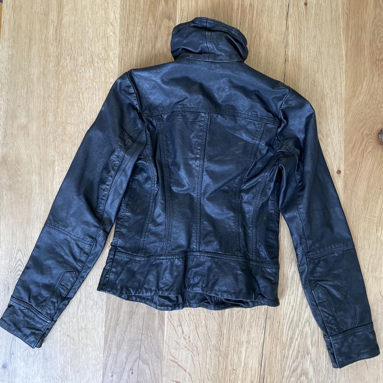All saints leather jacket size 2! Small paint mark... - Depop