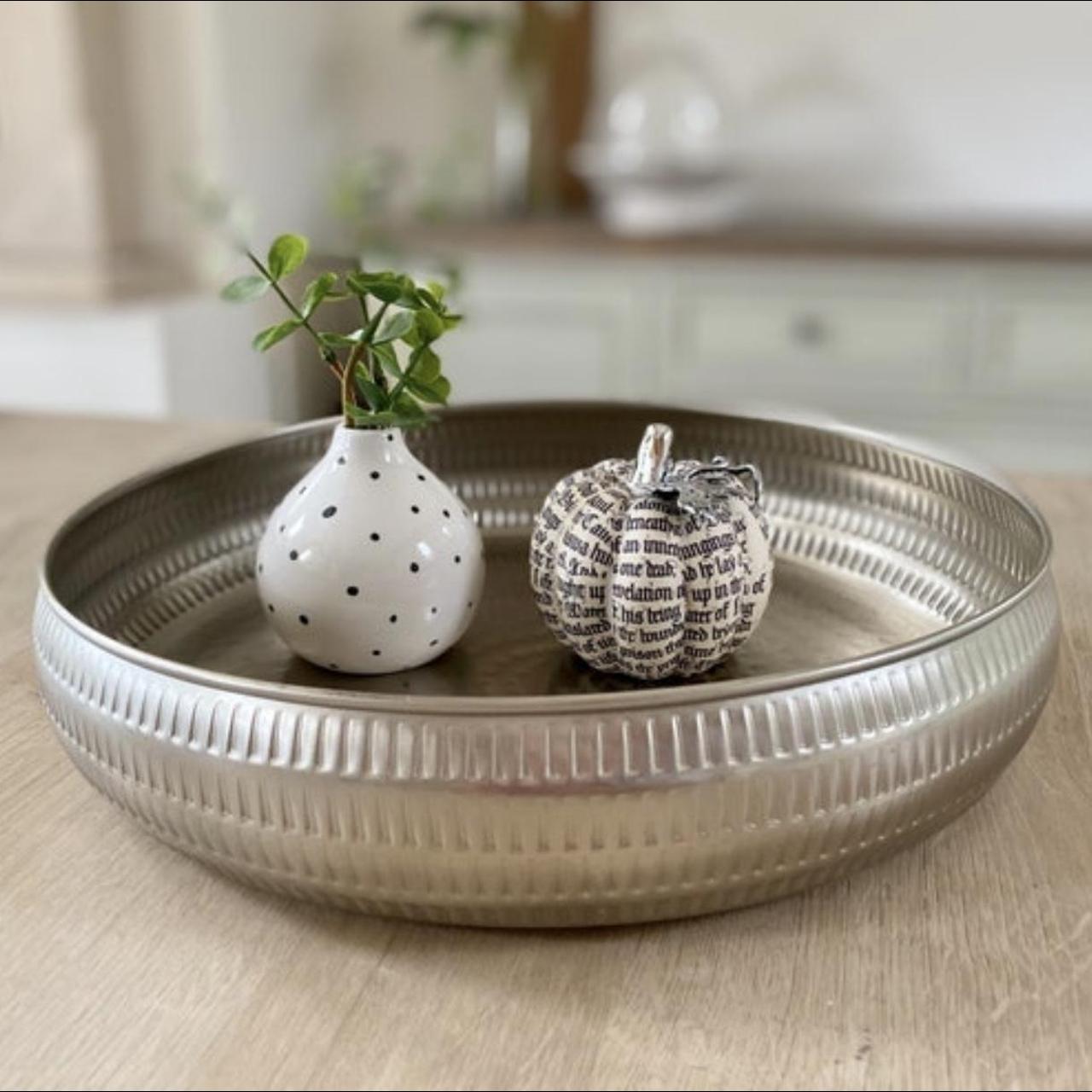 Antique Silver Hammered Metal Round Tray Brushed... Depop