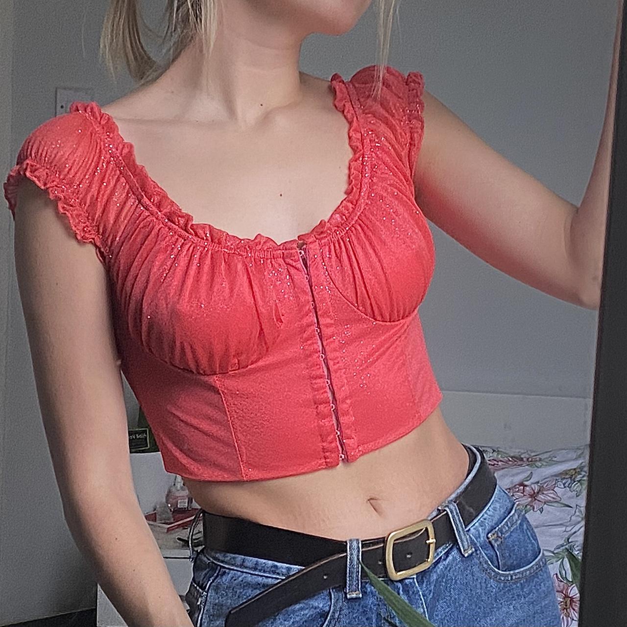 Elsie & Fred Pink Glitter Milkmaid /Corset ish Crop... Depop