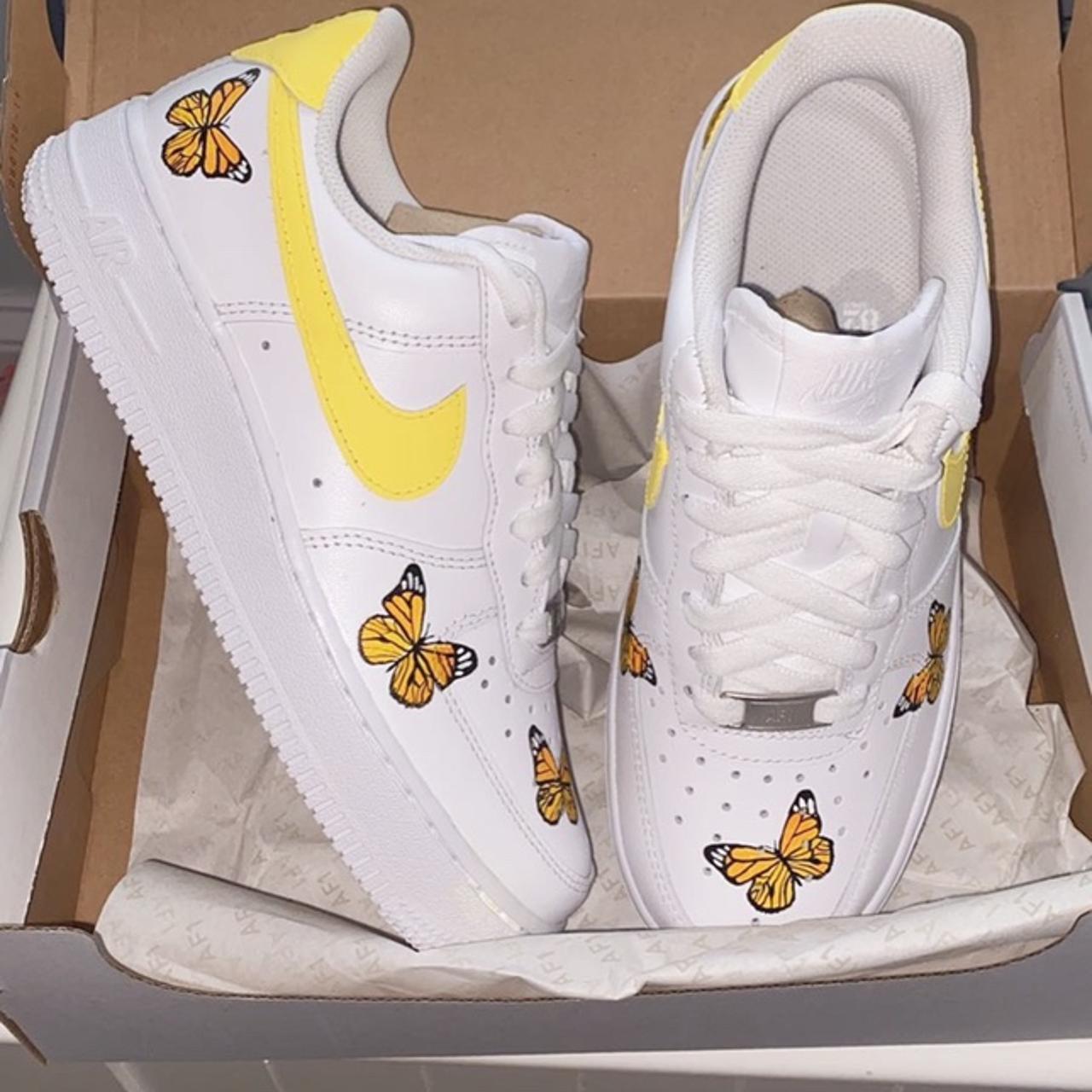 Nike Air Force 1 Custom Shoes Yellow Butterfly Sneakers All Sizes