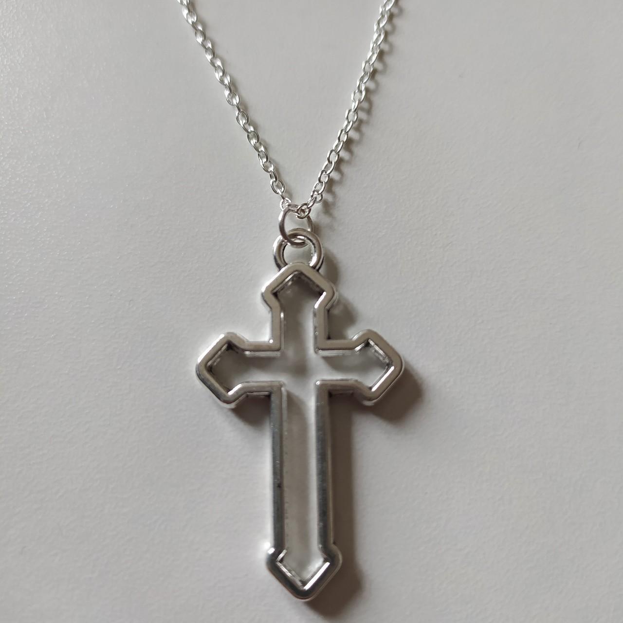 Large Cross necklace Silver plated necklace approx... - Depop