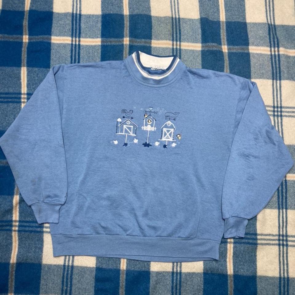 Breezin Up East Hampton Blue Split Neck Sweatshirt - Depop