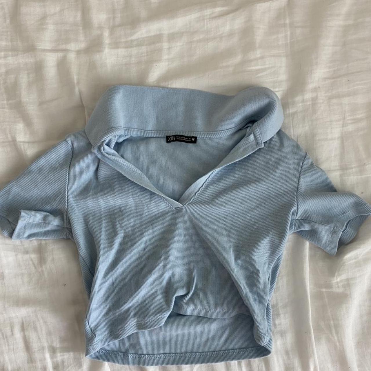 Baby blue Zara crop top w collar Super cute, could... Depop