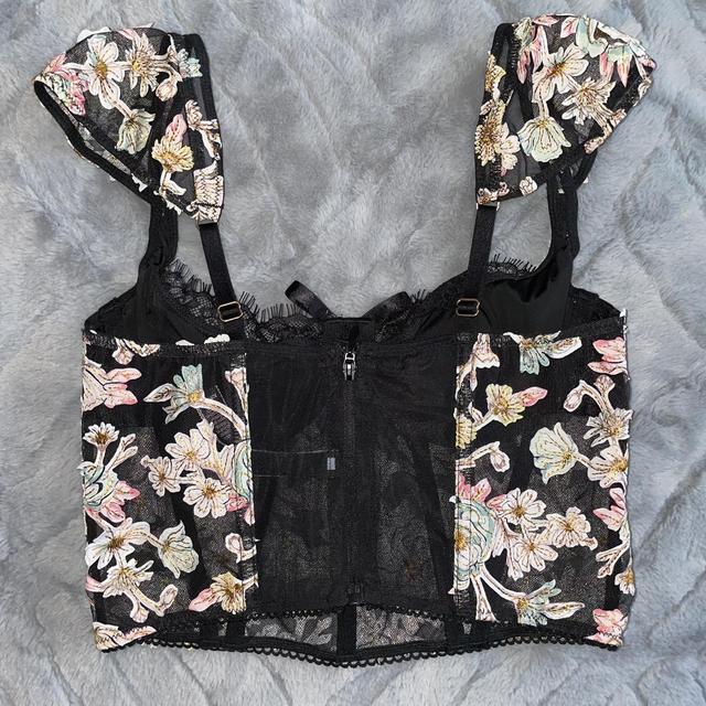 MICAS Black Floral Print Bustier Cami Corset Top - Depop