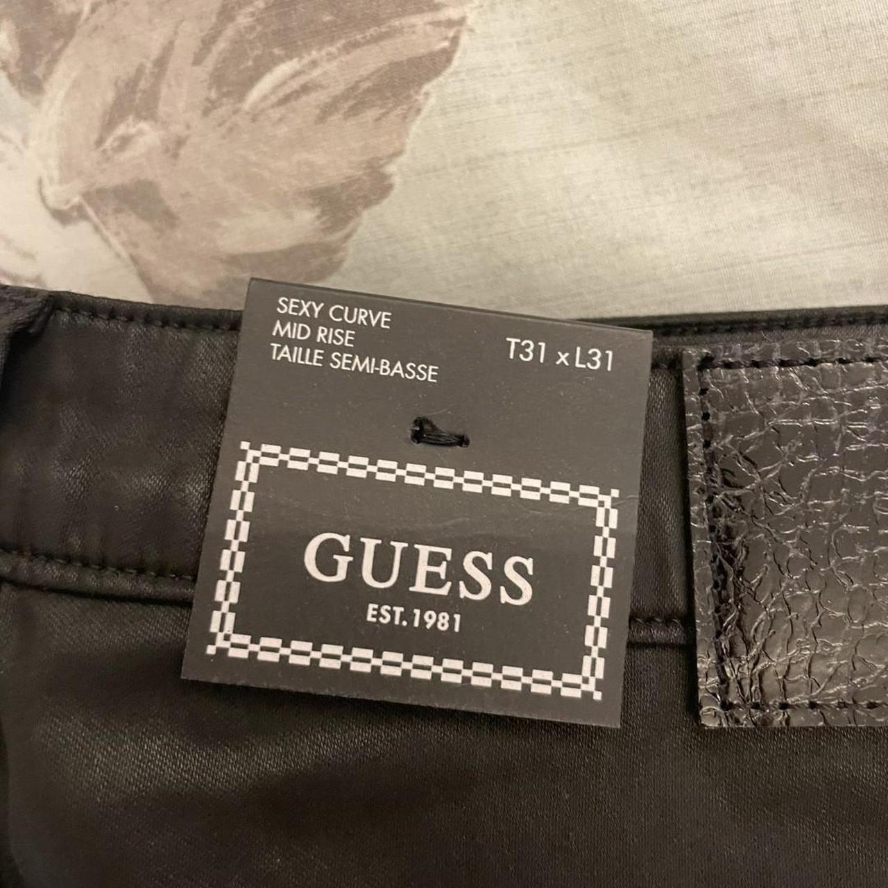 Black Guess skinny wet look jeans mid rise Size 31... - Depop