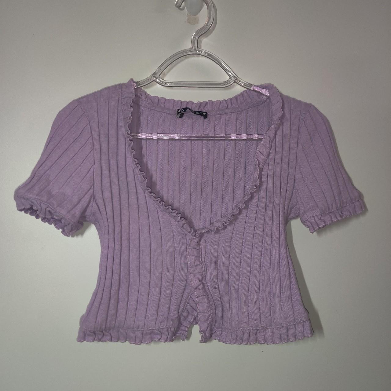 Zara Lilac Cropped Top ! Ribbed top with pleated... Depop