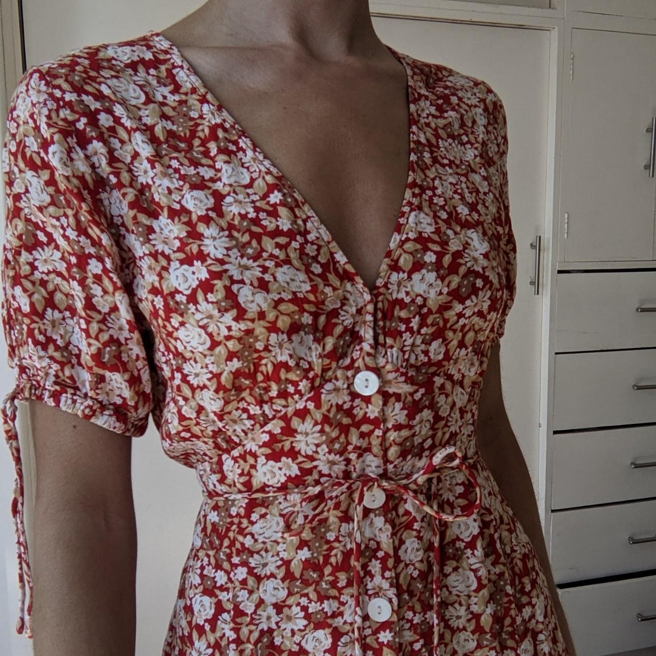 KIVARI red floral mini dress. Size xxs would fit a... - Depop