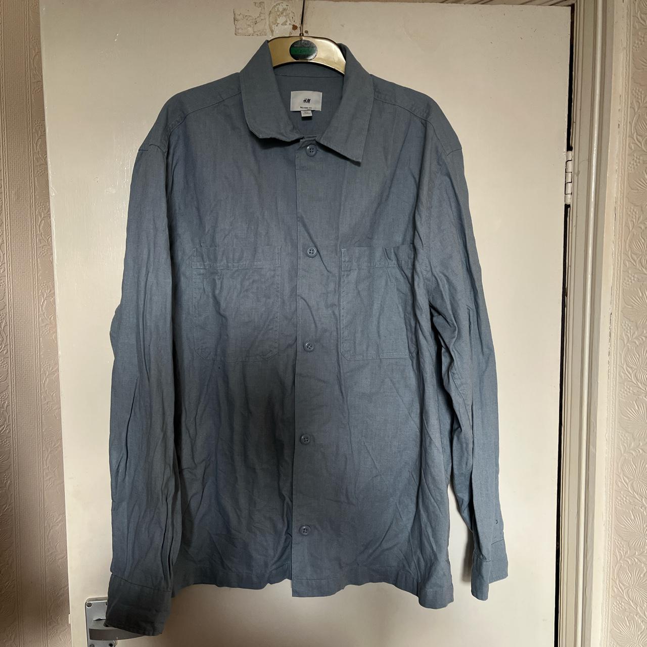 H&M relaxed fit linen blend long sleeves shirt in... - Depop