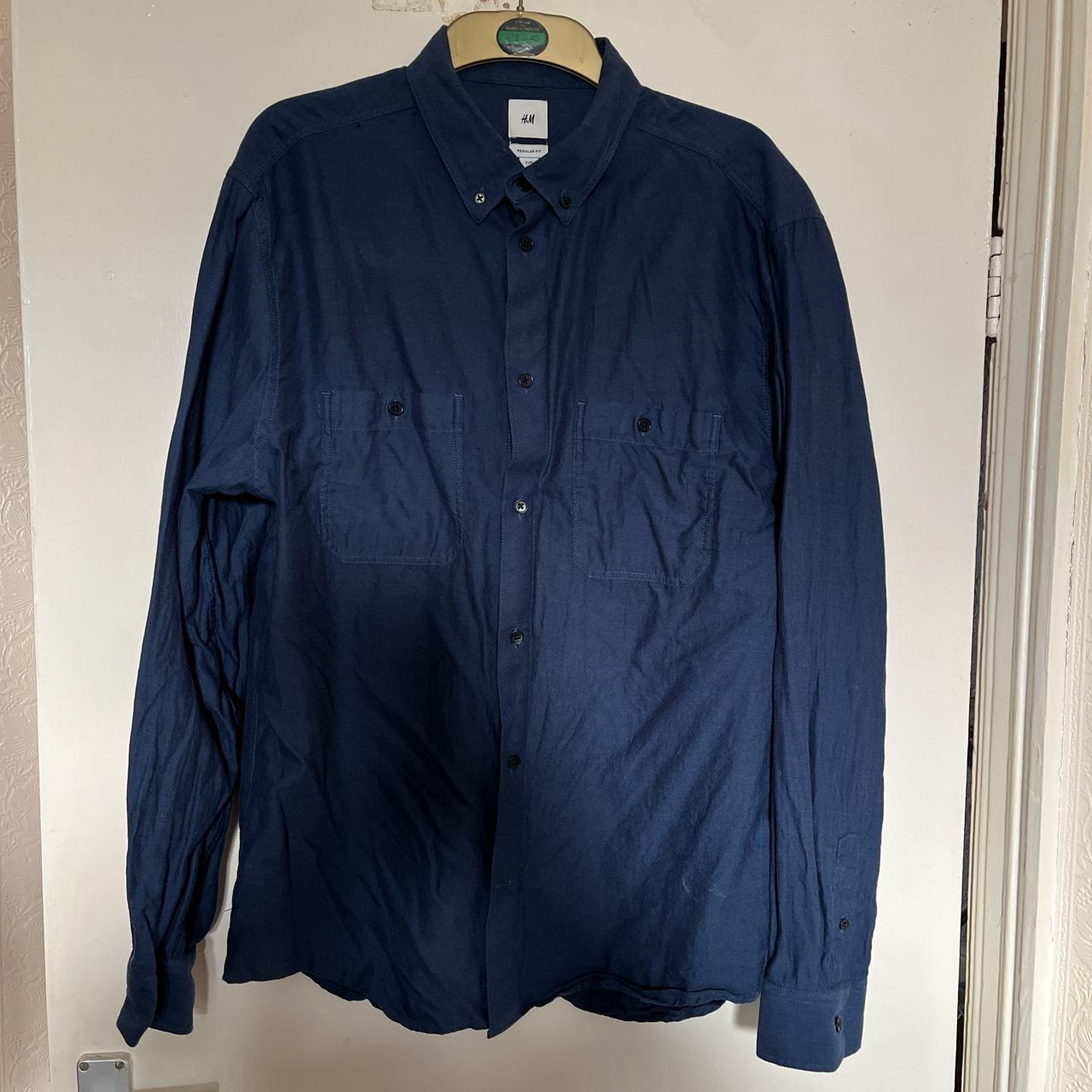 H&M regular fit long sleeve shirt in mineral blue.... - Depop