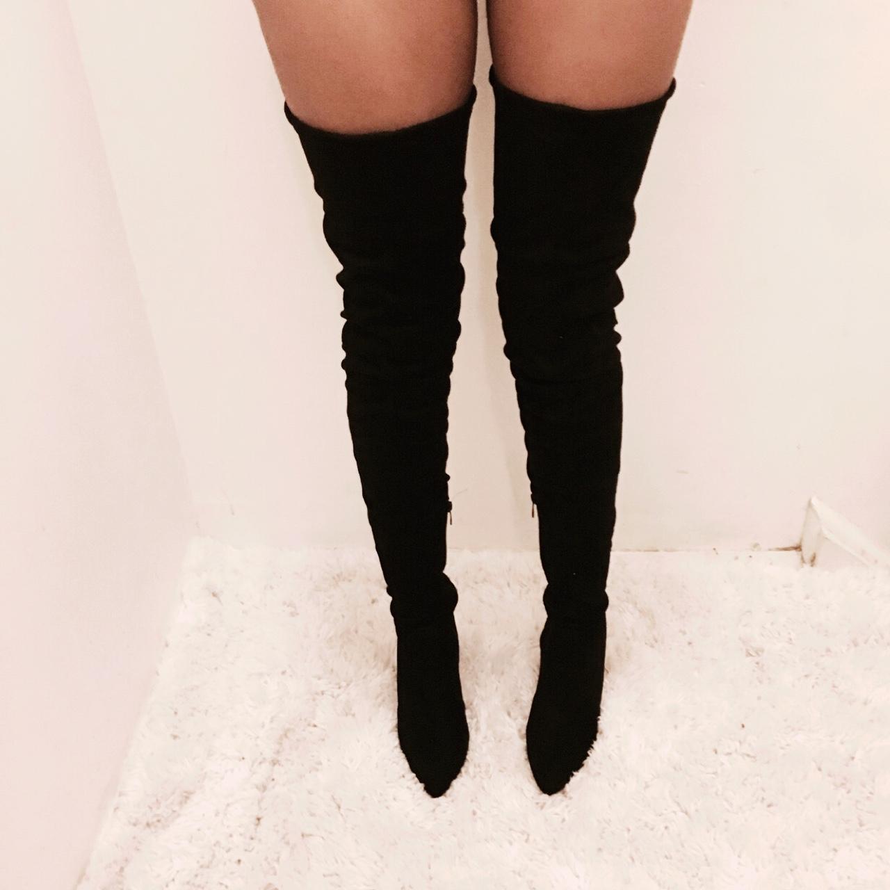 ⚠️PRICE DROP⚠️Olivia thigh high heeled black faux... - Depop