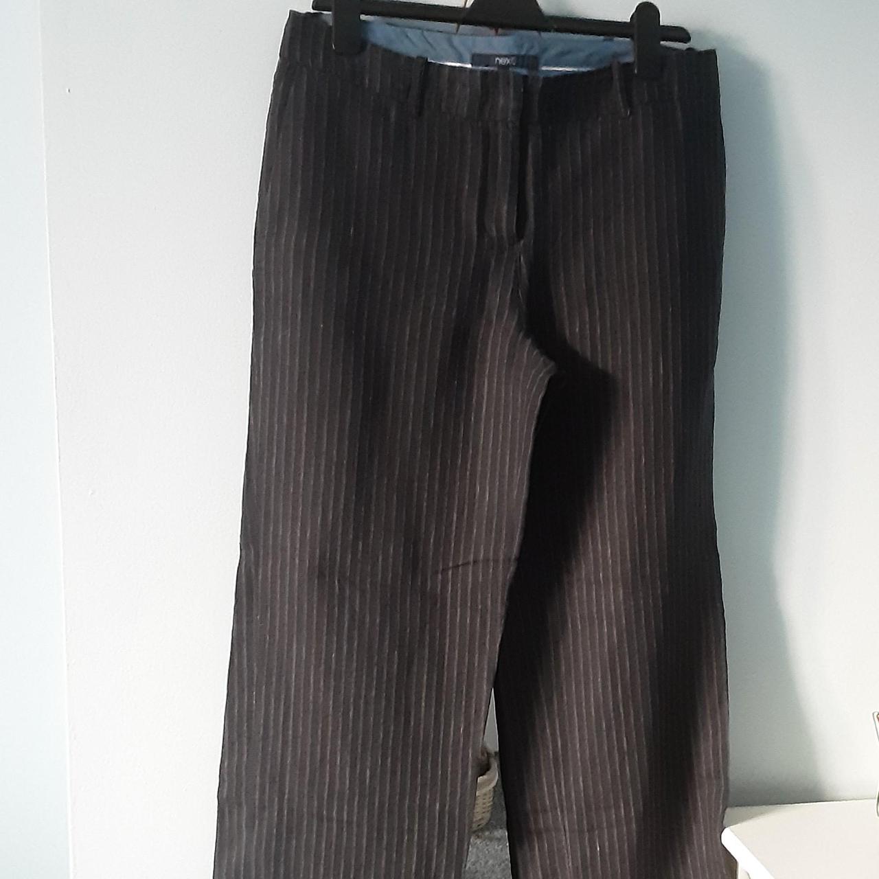 Pinstripe wide leg linen trousers, with 2 side... - Depop