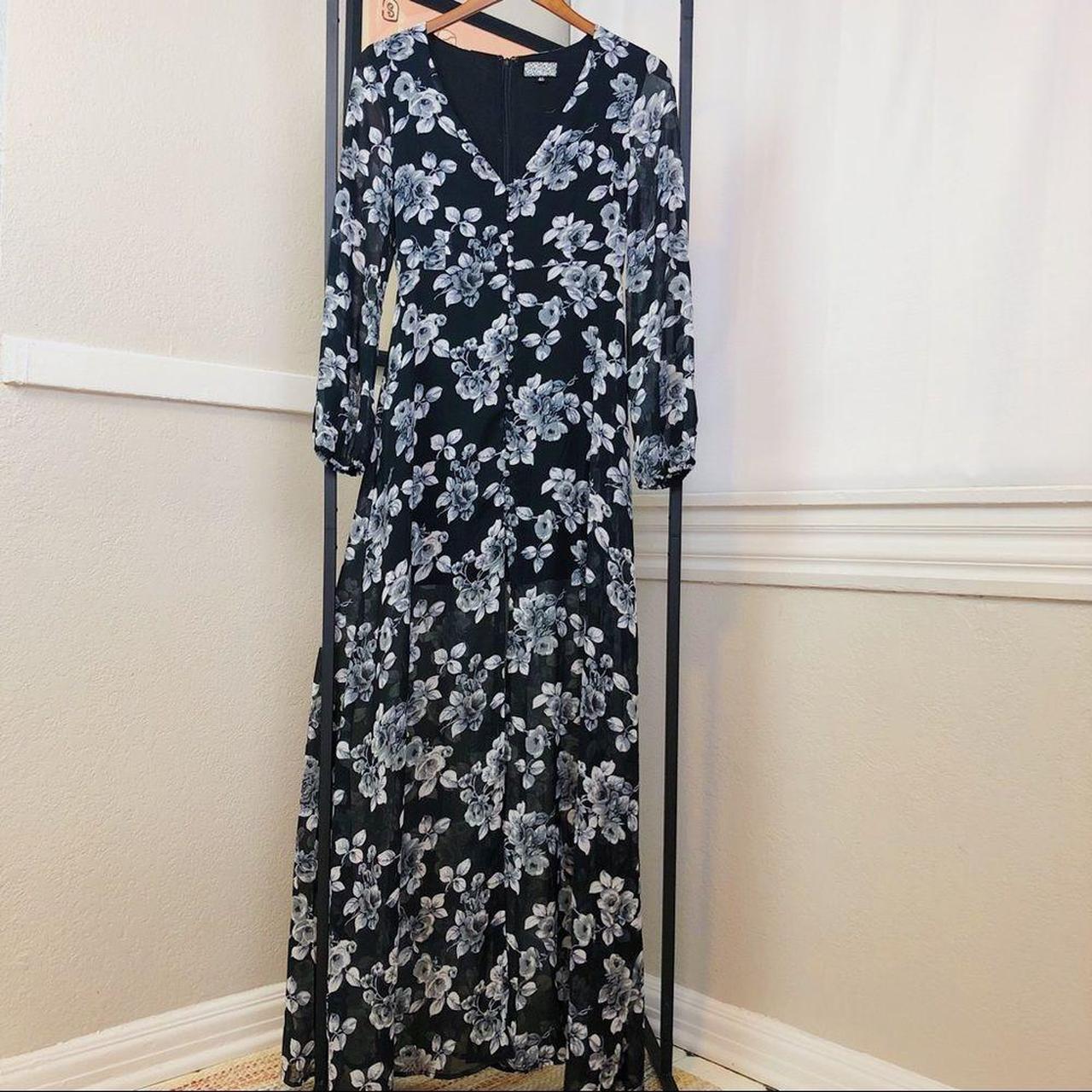 Lucca Couture black grey white floral button detail... - Depop