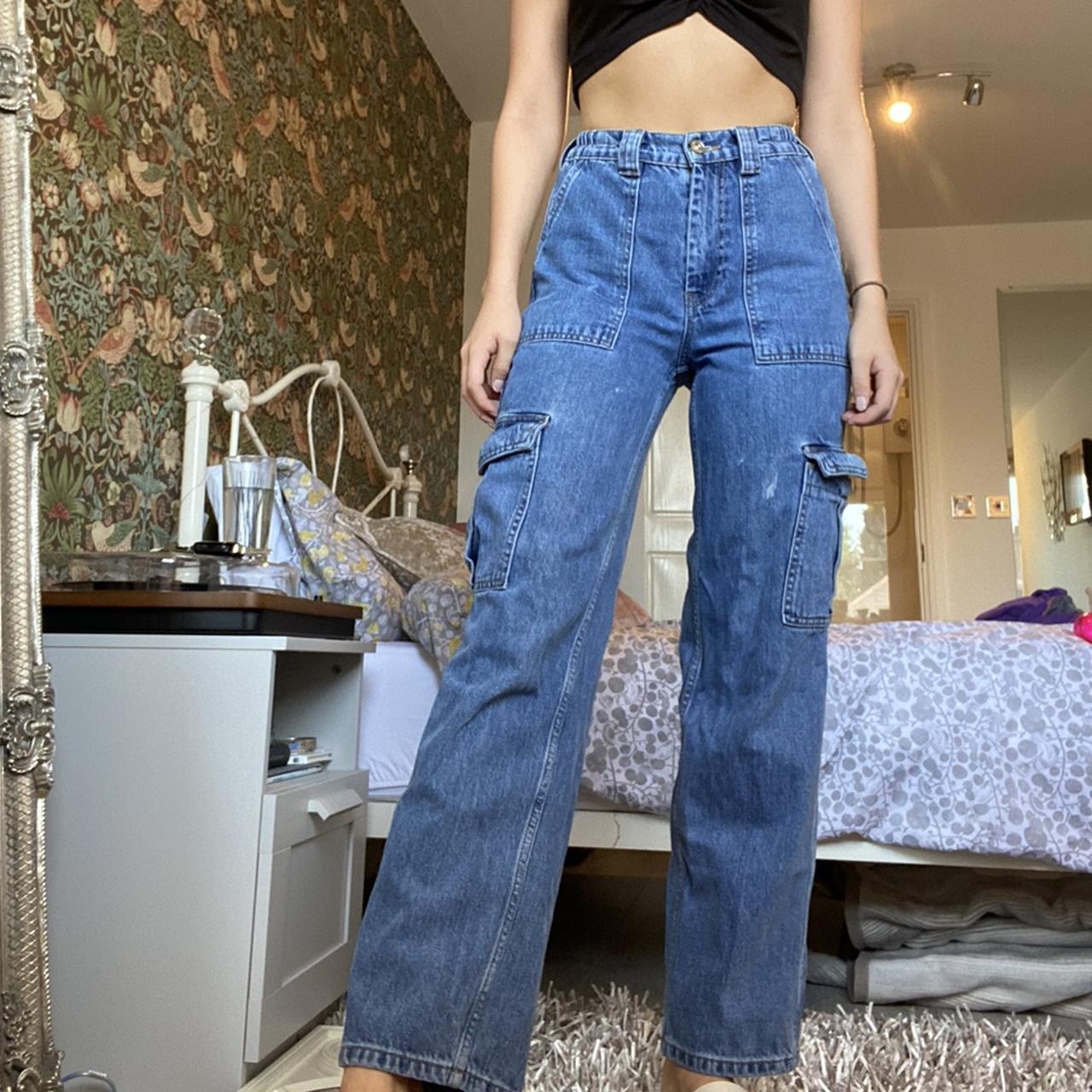 BDG blue cargo jeans W26 Cool pockets Elasticated... - Depop