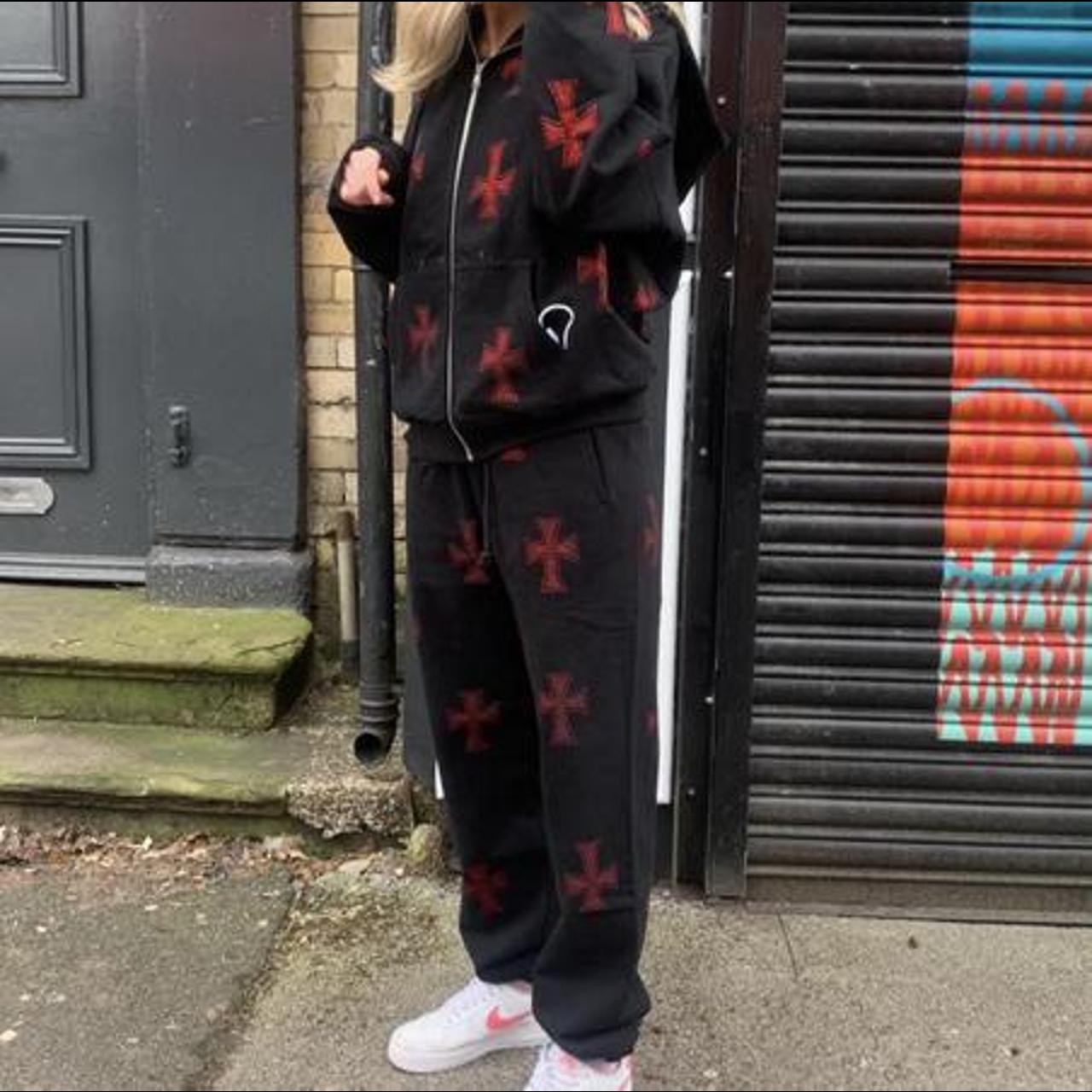 UNKNOWN LONDON , Black and Red Rhinestone Joggers...