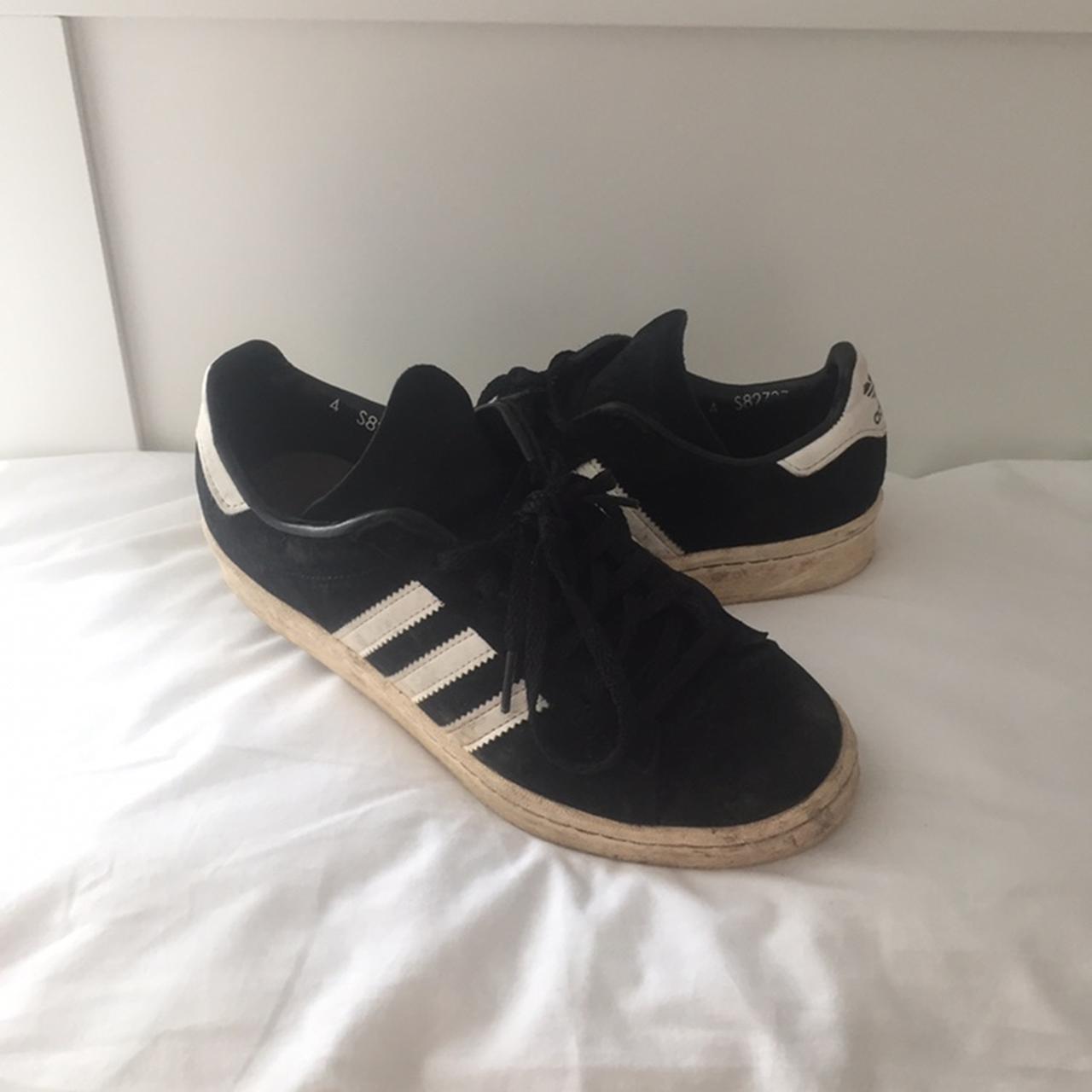 Black and white adidas campus trainers Size 4... - Depop