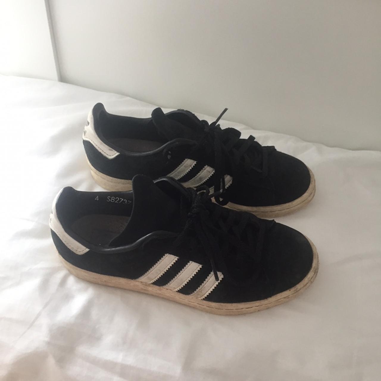 Black and white adidas campus trainers Size 4... - Depop