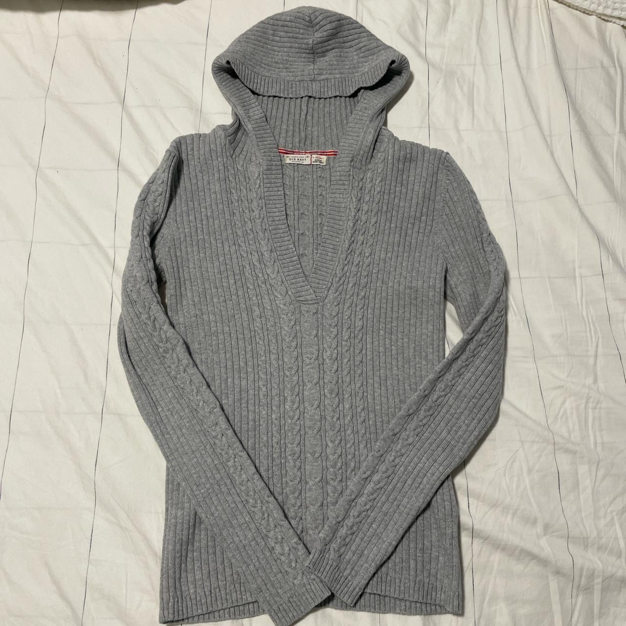 Old Navy Vintage Gray Cable Knit Hoodie Size Medium... - Depop