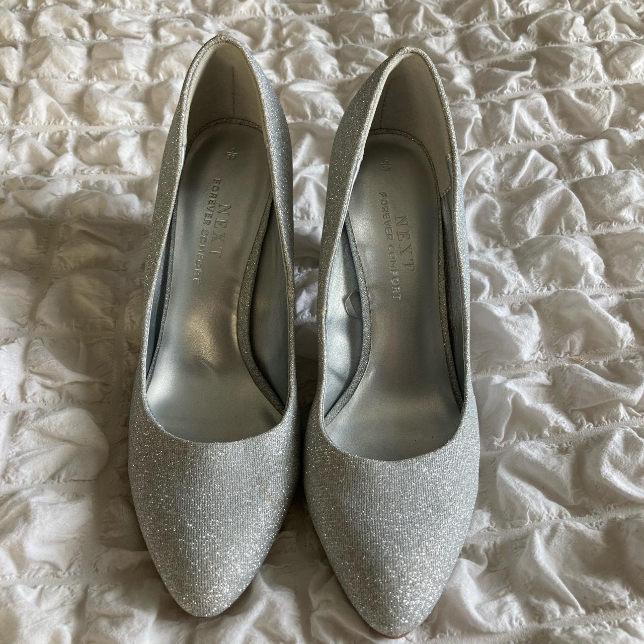 sparkly silver block heels
