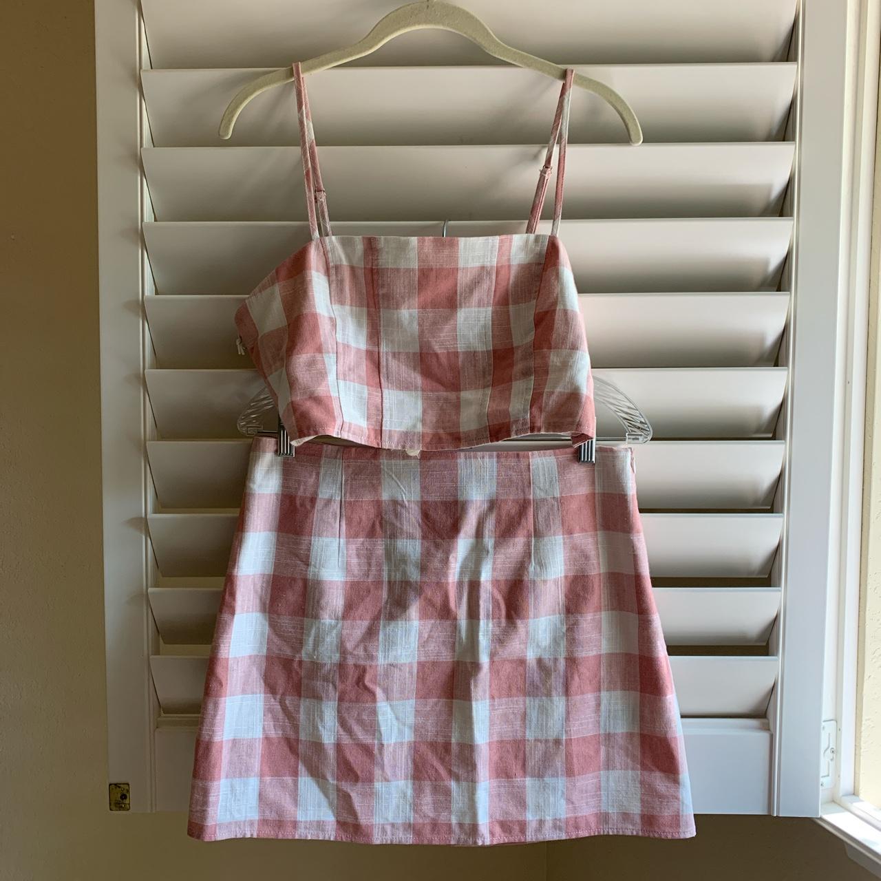 Forever 21 plaid pink white skirt set Top