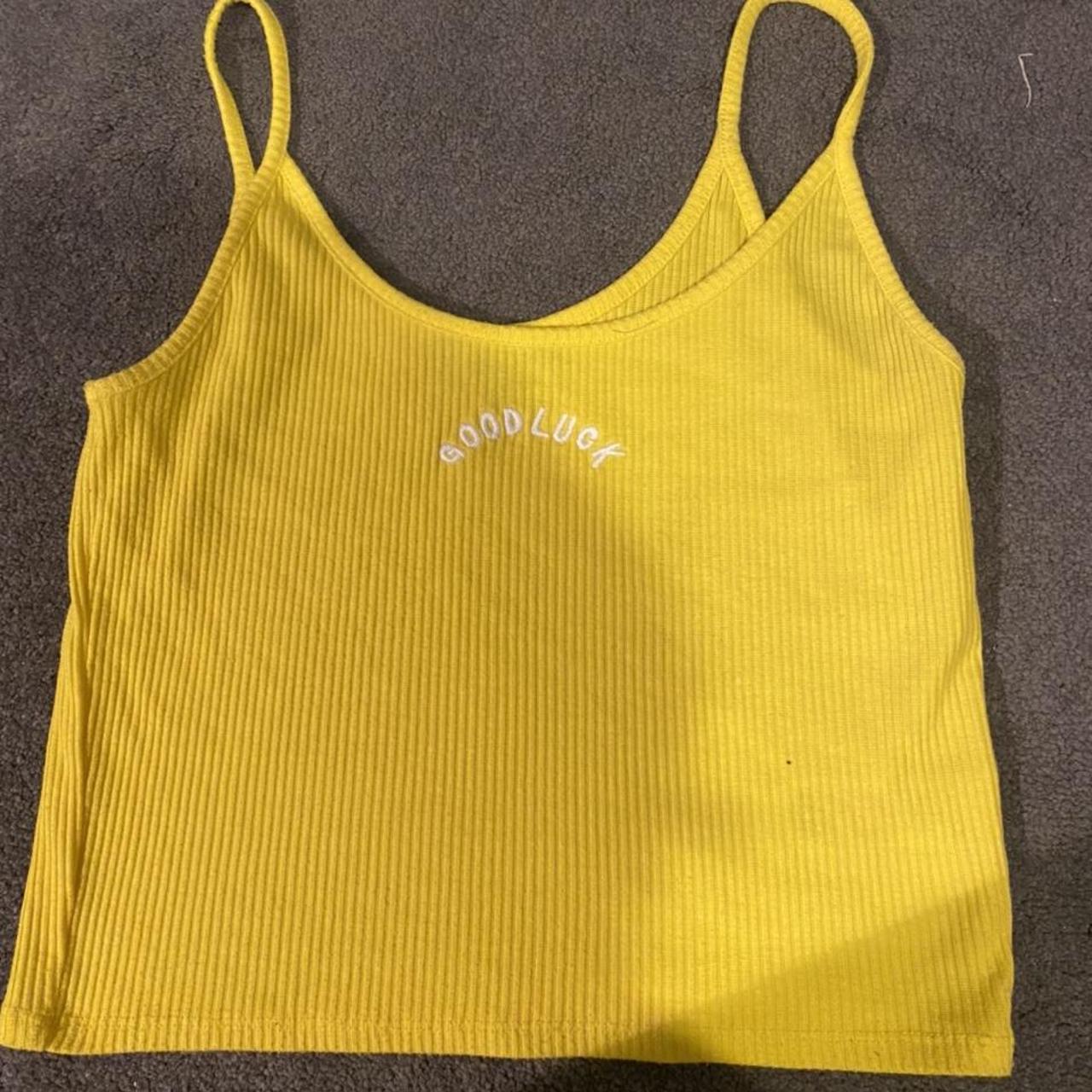 Yellow “Good Luck” Cropped Tank Top Strapped Yellow... Depop