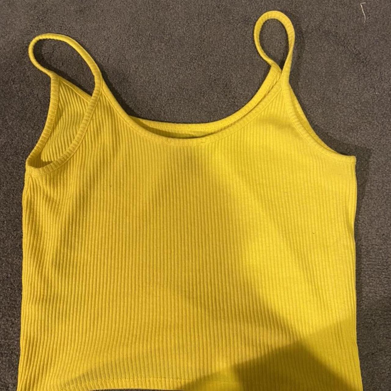 Yellow “Good Luck” Cropped Tank Top Strapped Yellow... - Depop