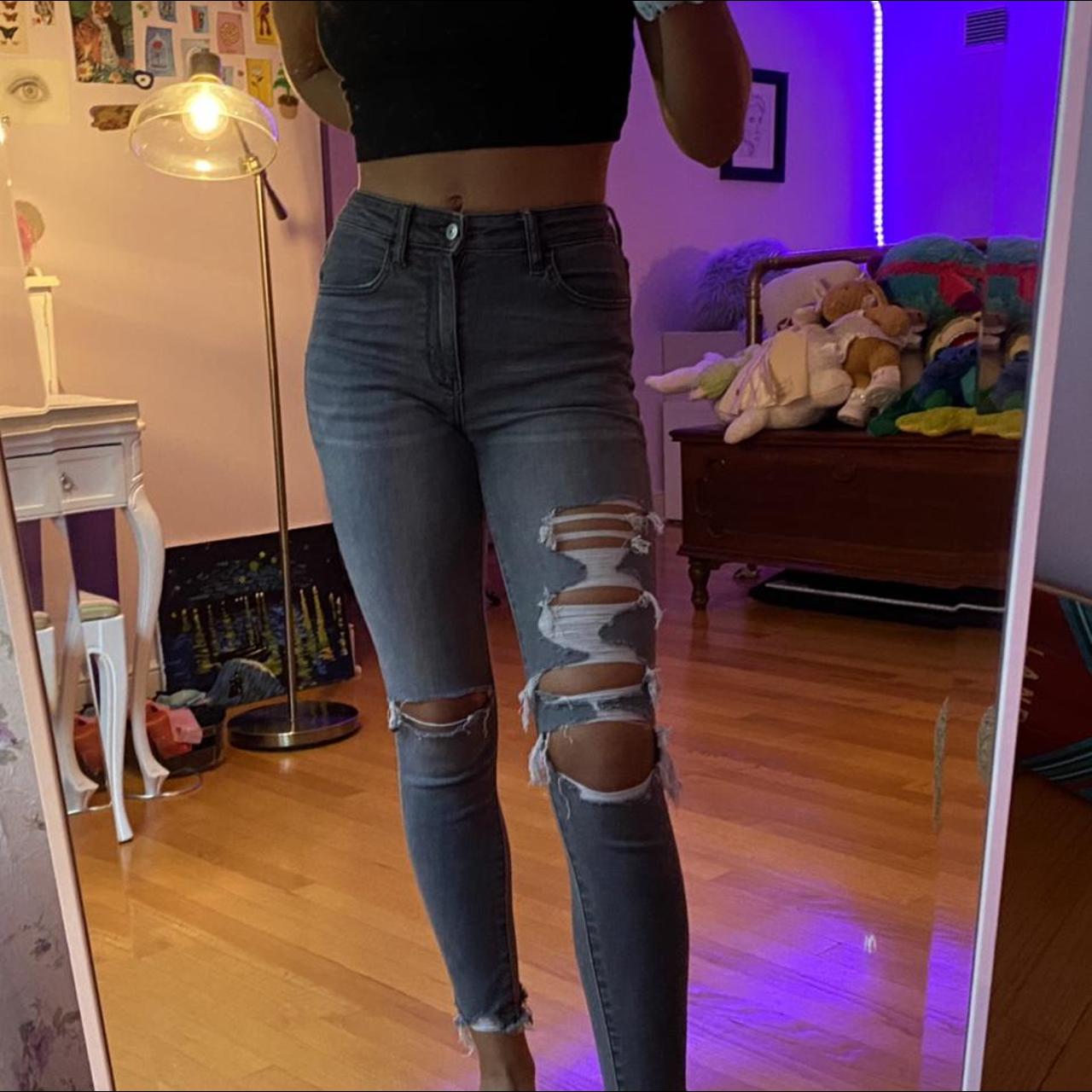 American eagle ️ Grey skinny ripped jeans Super... - Depop