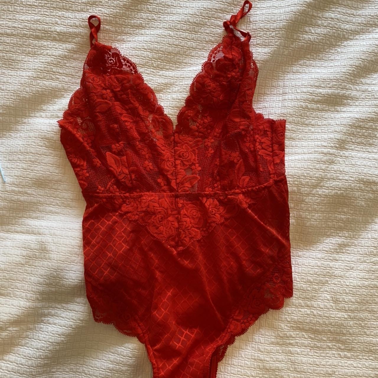 Red lace bodysuit. From princess polly and only worn... Depop