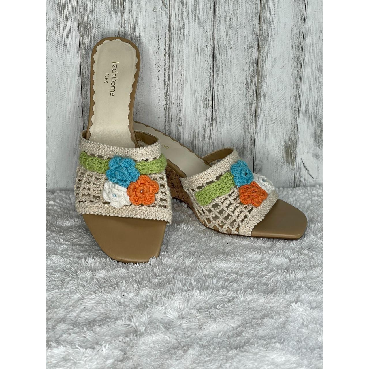 Liz Claiborne Flex Cream Crochet Floral Cork Wedge