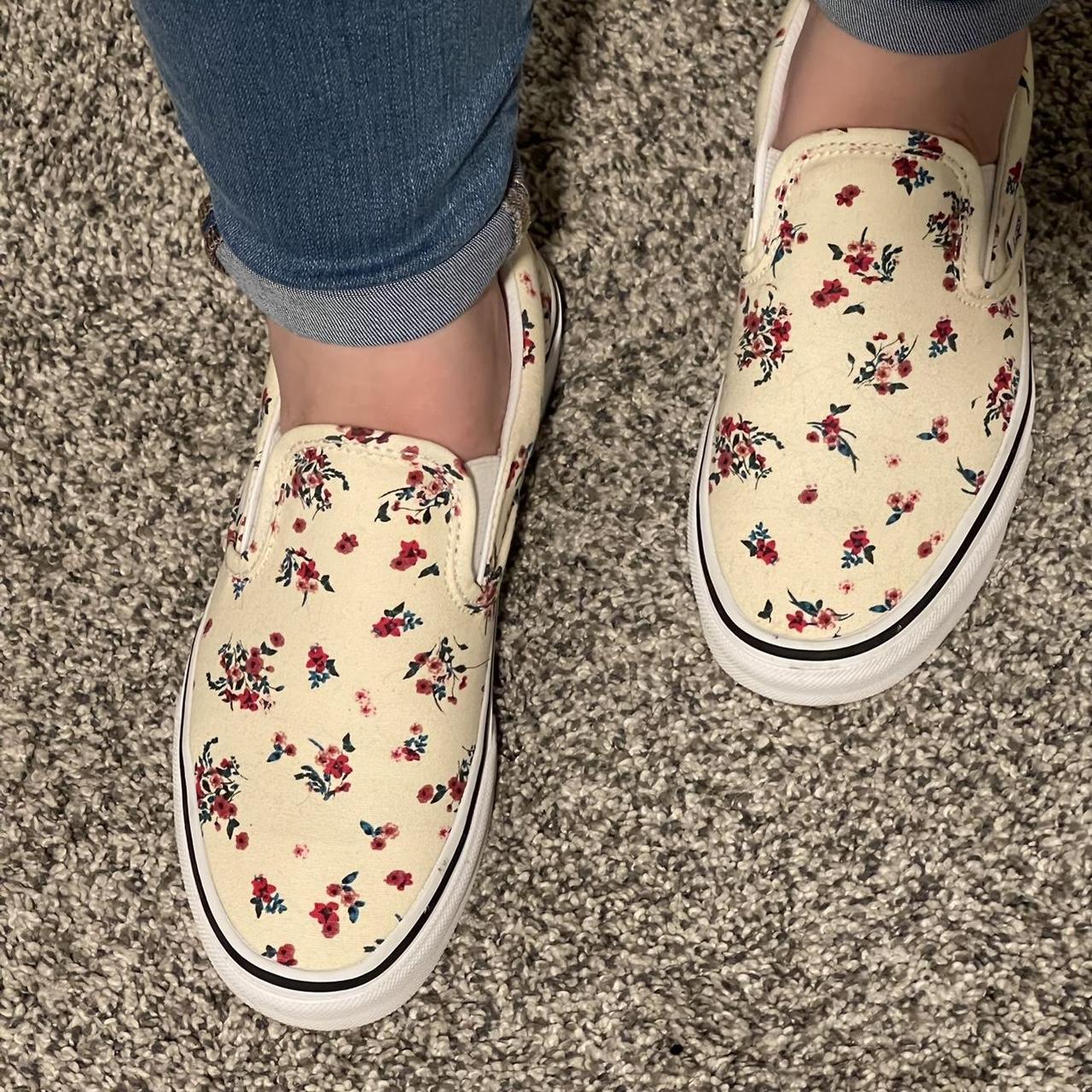 Floral Slip On Vans Size 7.5 in women’s, 6 in... - Depop