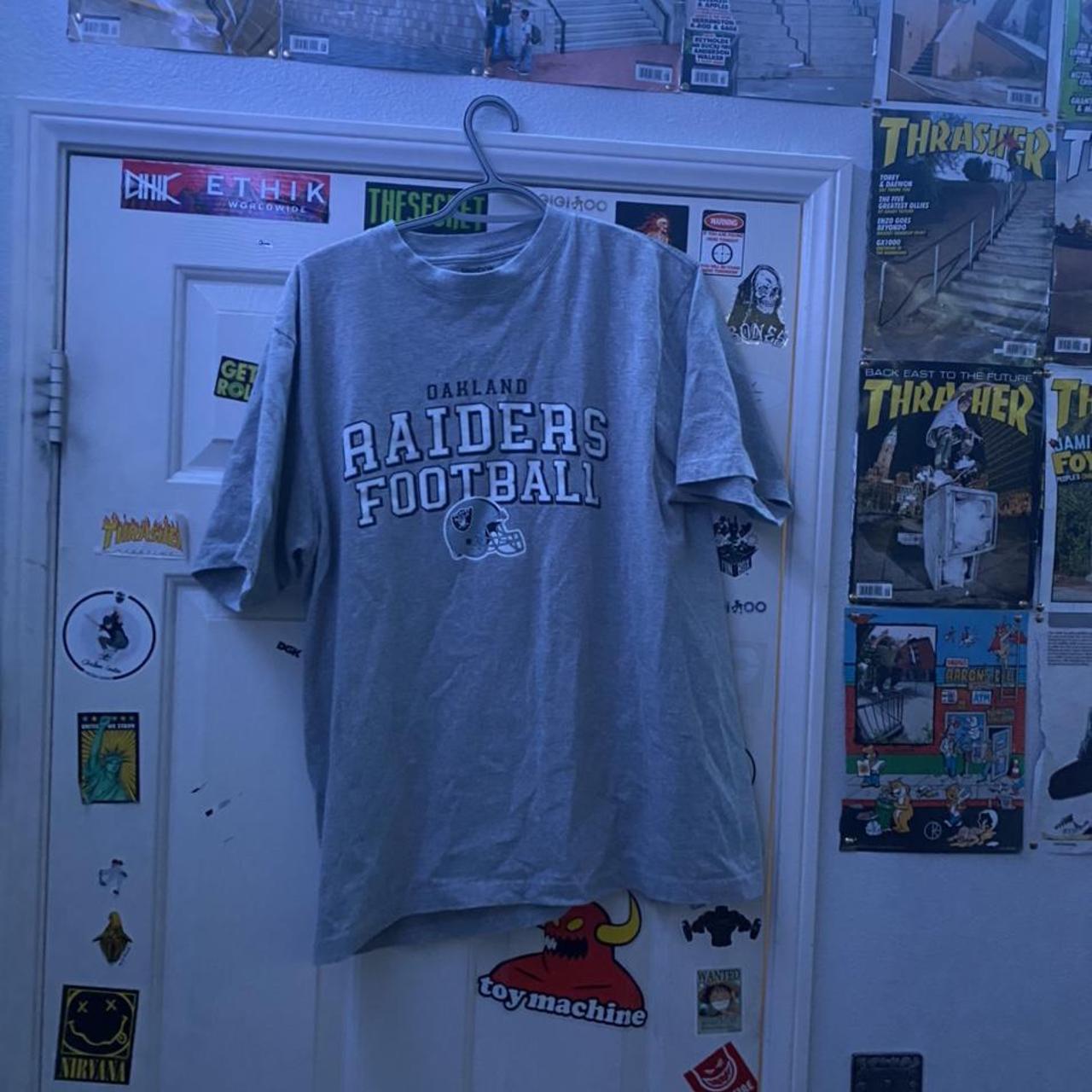 Vintage Oakland Raiders T Shirt Sliver & Black - Depop