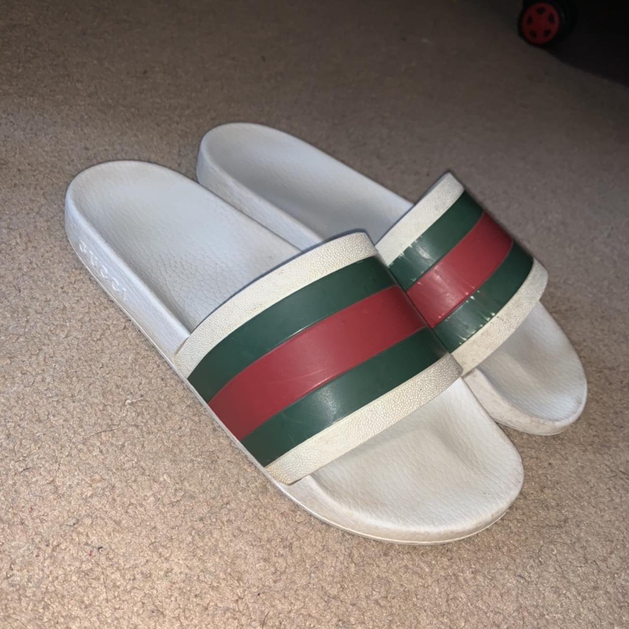 OG white Gucci slides Size 10 Very worn Free shipping Depop