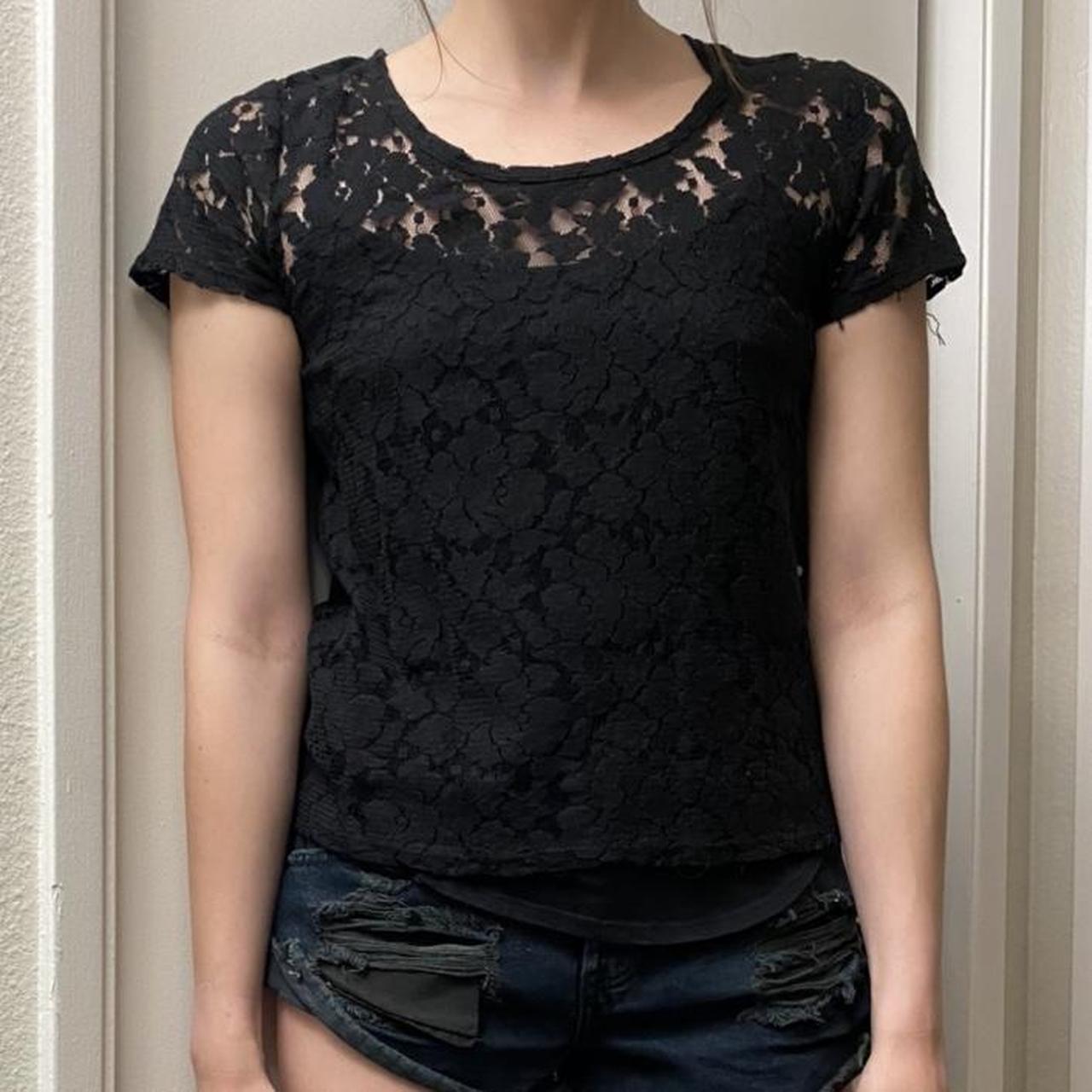 Lace black blouse, with detached black cami included... - Depop