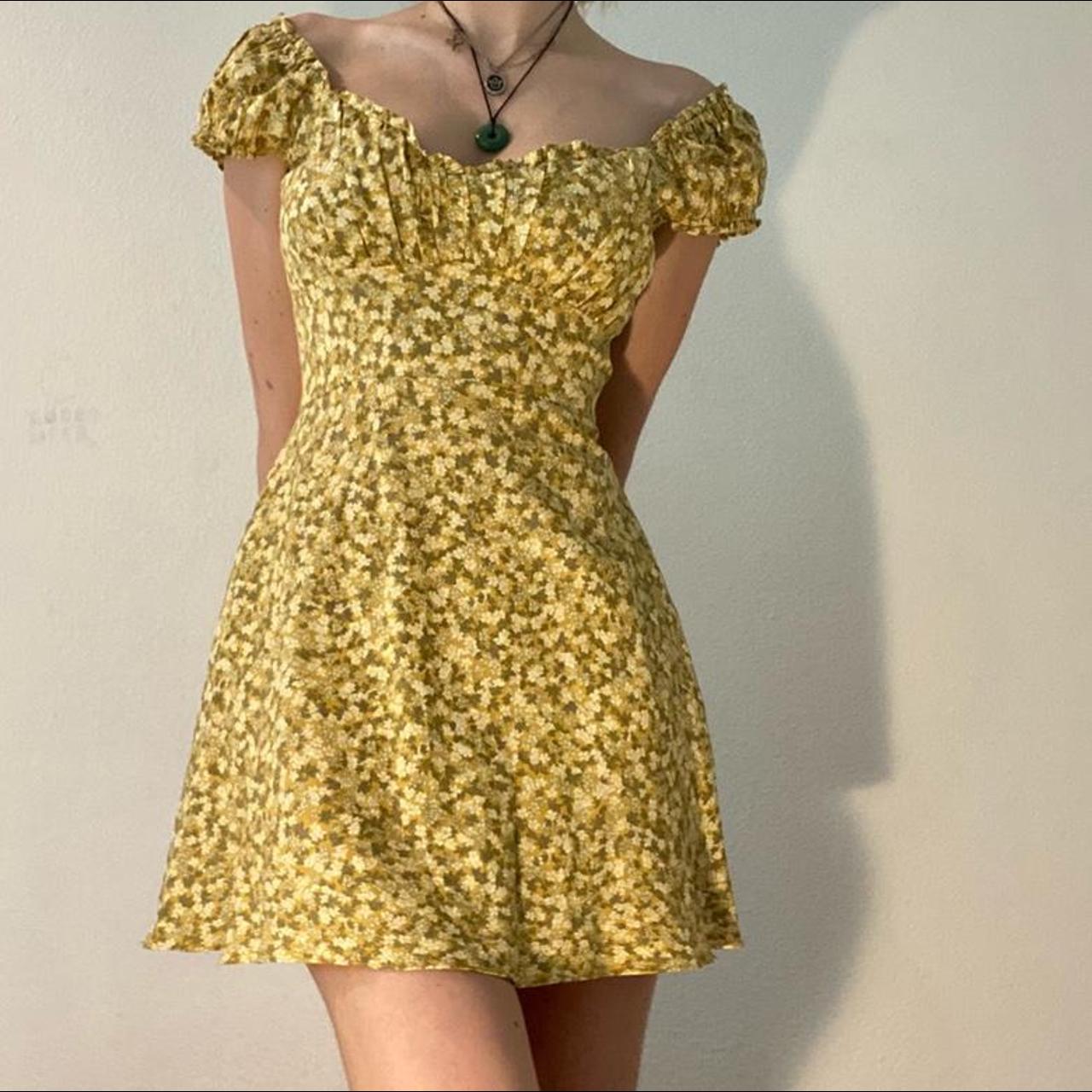 Zara Yellow Floral Print Mini Dress Only Worn Once Depop