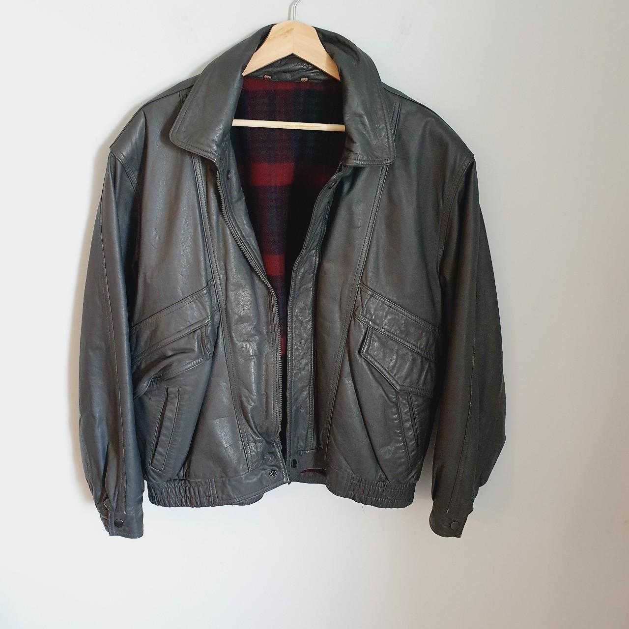 Mens Vintage Real Leather Bomber Varsity Jacket Coat... Depop