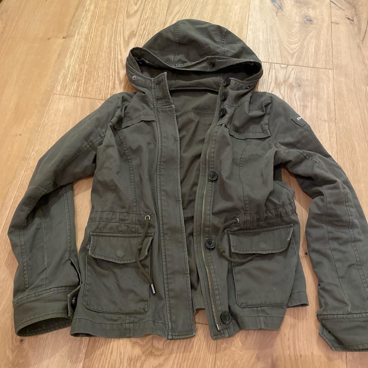 OLIVE GREEN JACKET with hood good... Depop