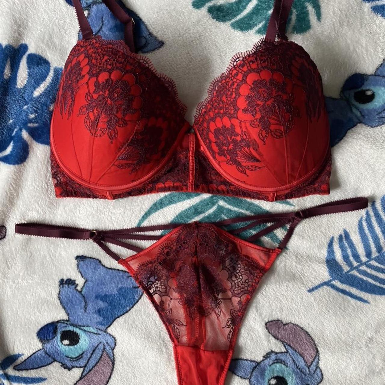 Red and maroon embroidered Lingerie set by