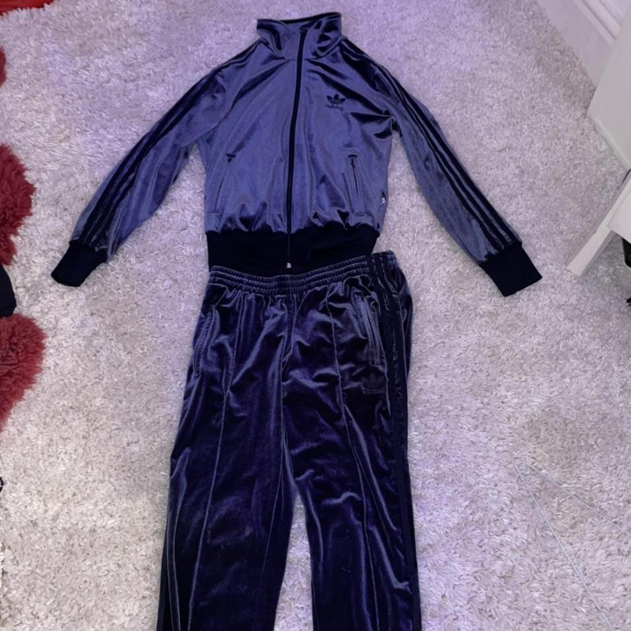 Adidas navy shop velour tracksuit womens