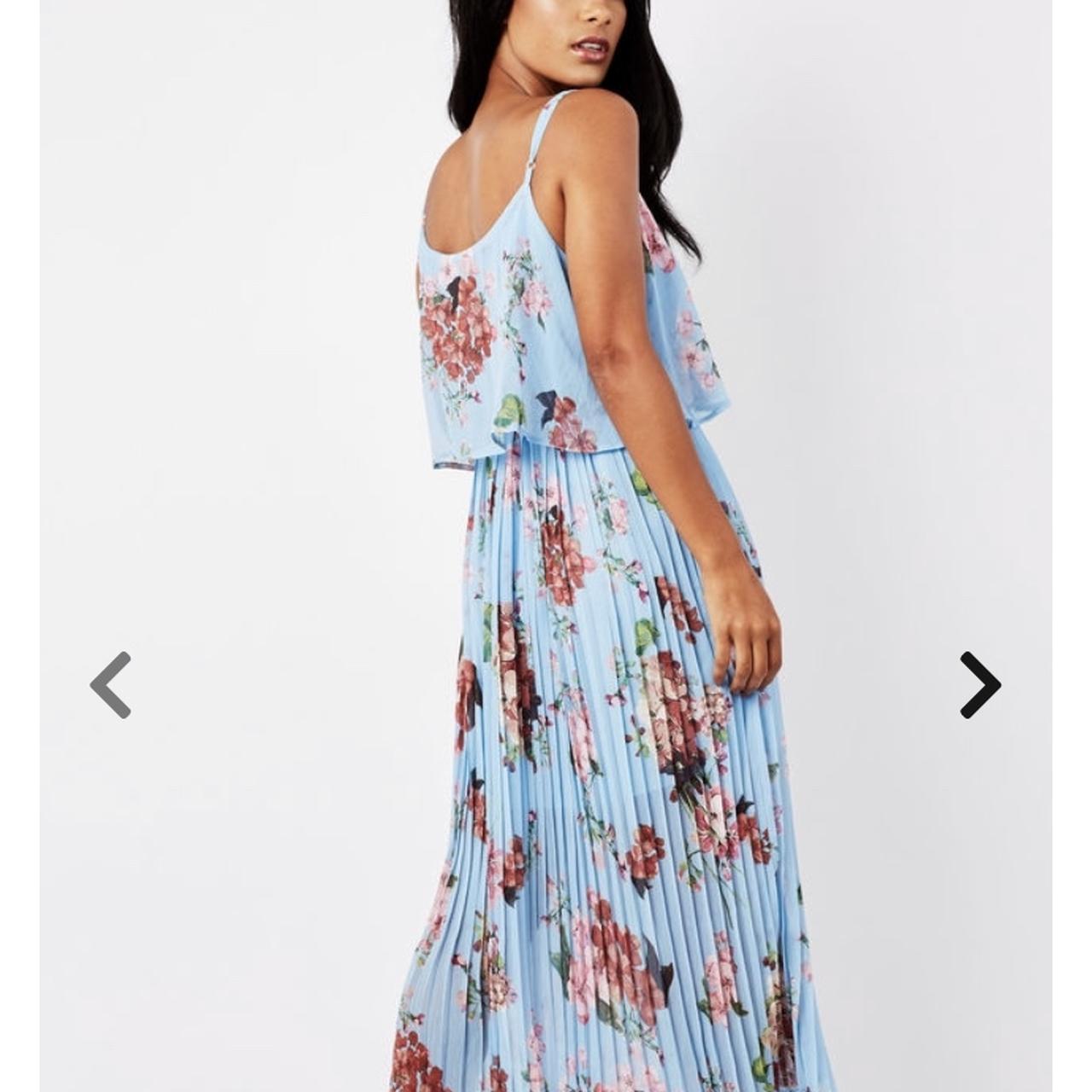 Blue floral pleated cami midi dress, retails at £55... - Depop